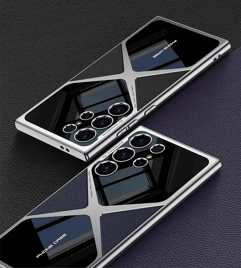 Suitable for Samsung S24/23 electroplated plain leather mobile phone case