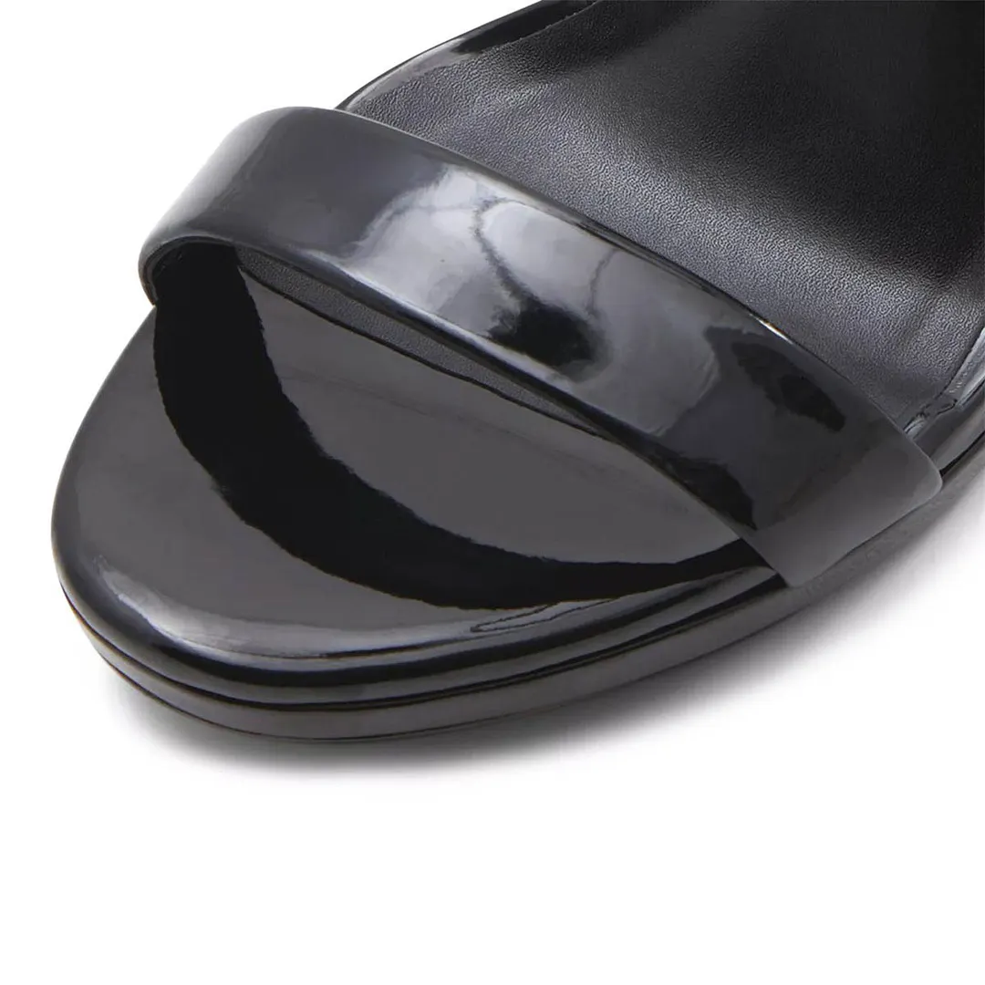 Women's Open Round Toe Buckle Ankle Strap Black Platform Sandals