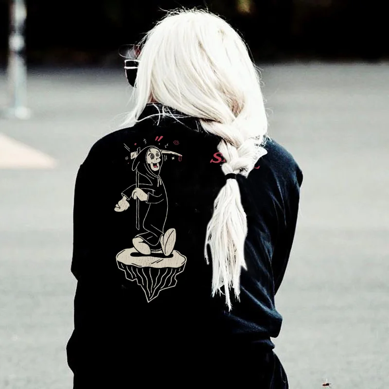 Numb Skull Grim Reaper Print Crew Neck Black Sweatshirt - Krazyskull