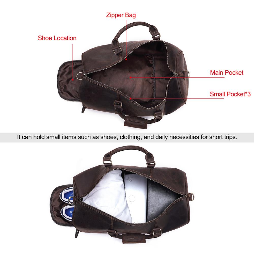 Handmade Genuine Leather Men Travel Bag Large Capacity Duffle Bag