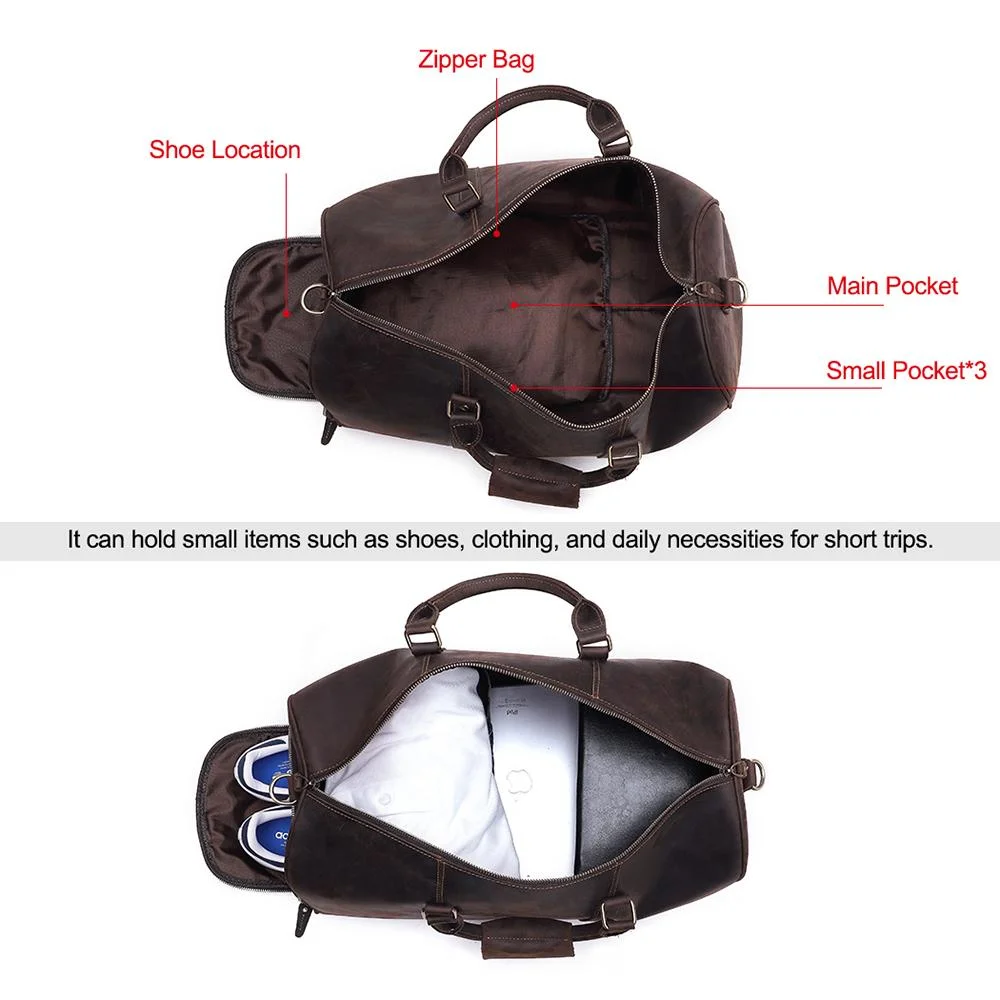 Handmade Genuine Leather Men Travel Bag Large Capacity Duffle Bag