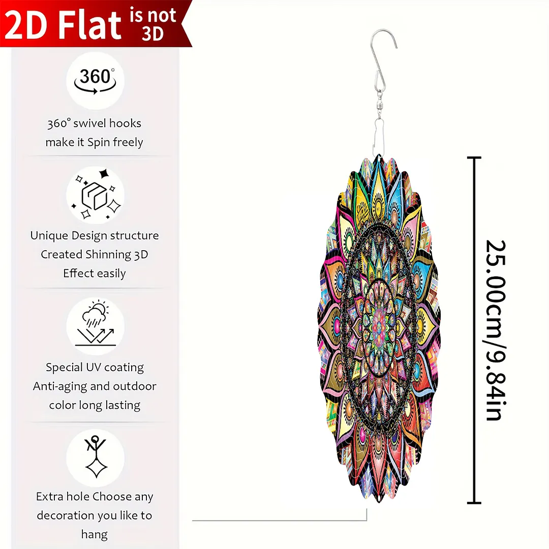 Mandalas Hanging Wind Spinner 360 Degree Rotating 3D Garden Wind Spinners 10-Inch Hanging Wind Catcher Art Gift for Home Garden Halloween Christmas (03)