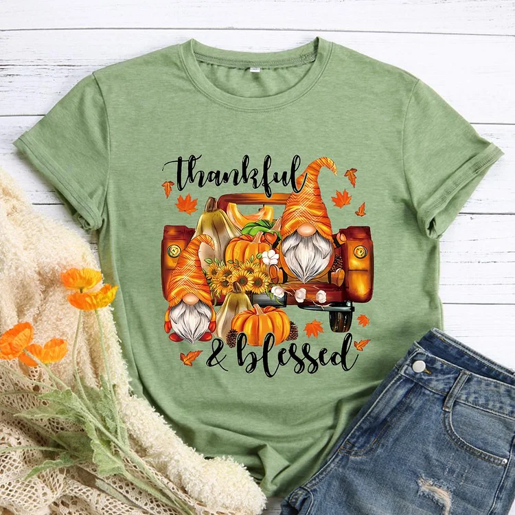 Thankful Blessed Round Neck T-shirt-0019190