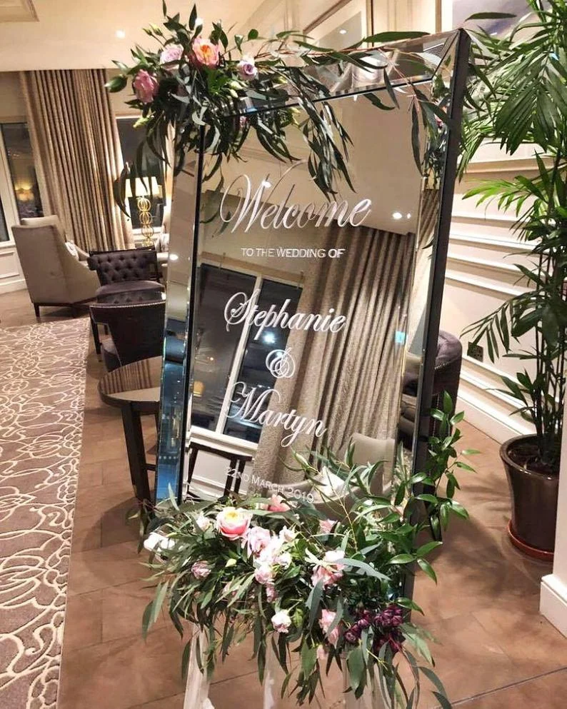 Vinyl Sticker Wedding Welcome Sign DIY Vinyl Lettering Decal For Mirror Custom Welcome Personalized Names Wedding Decor Stickers