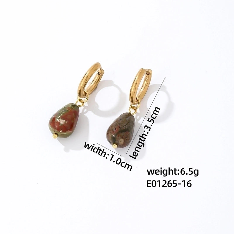 1 Pair Casual Minimalist Water Droplets Plating 304 Stainless Steel Natural Stone K Gold Plated Drop Earrings