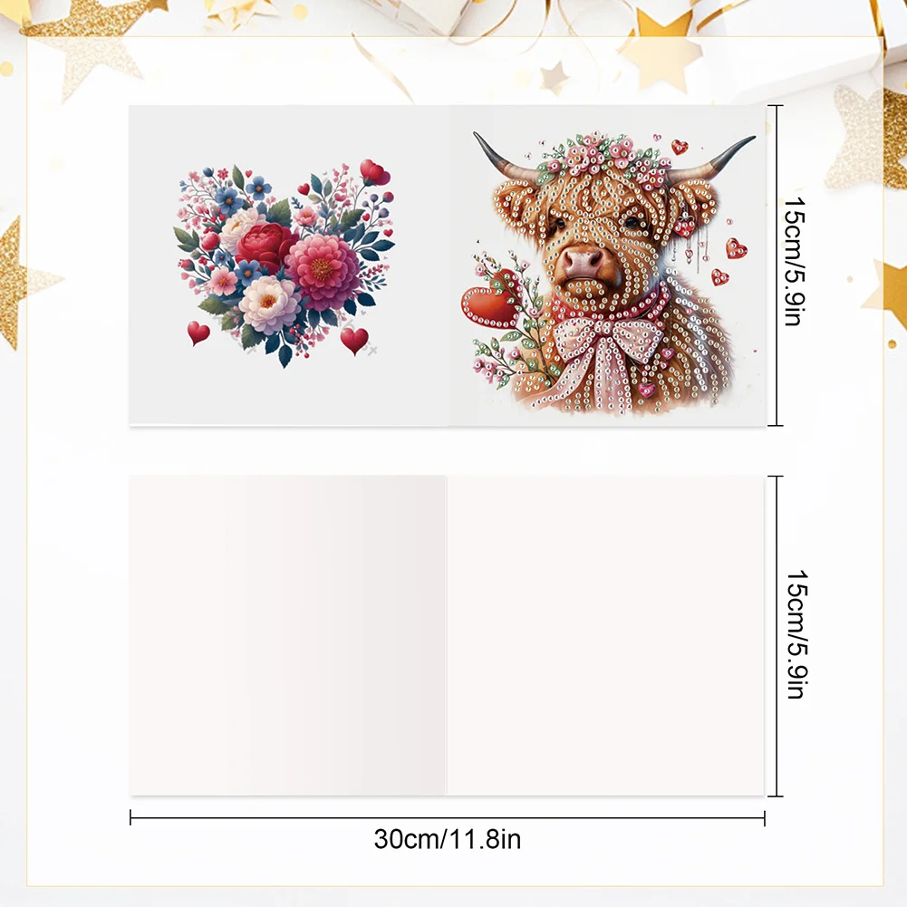 [Upgrade-Laser Card]6Pcs Love Yak Diamond Painting Greeting Card Rhinestones Diamond Wish Card