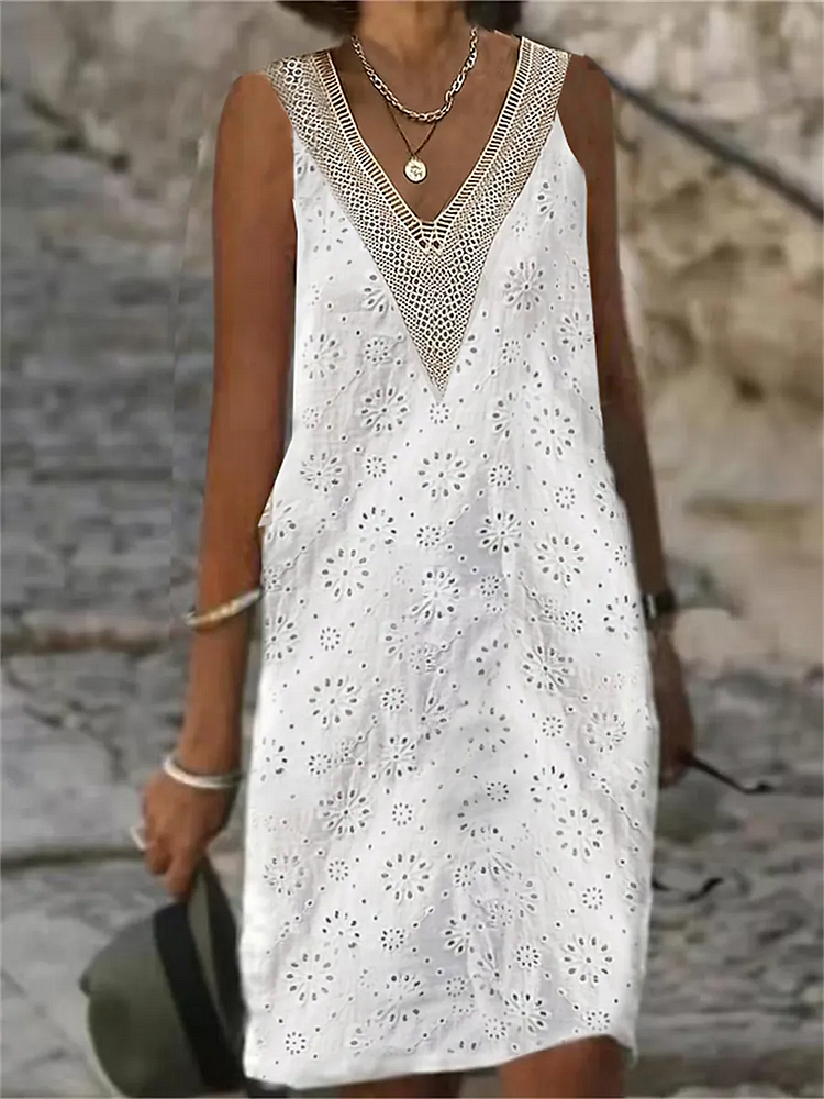 Lace Panel Sleeveless Hollow Dress