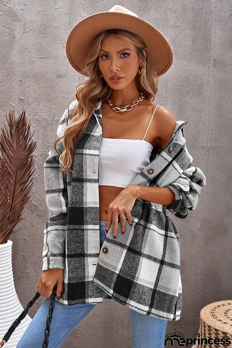 Gray Plaid Print Shirt Jacket