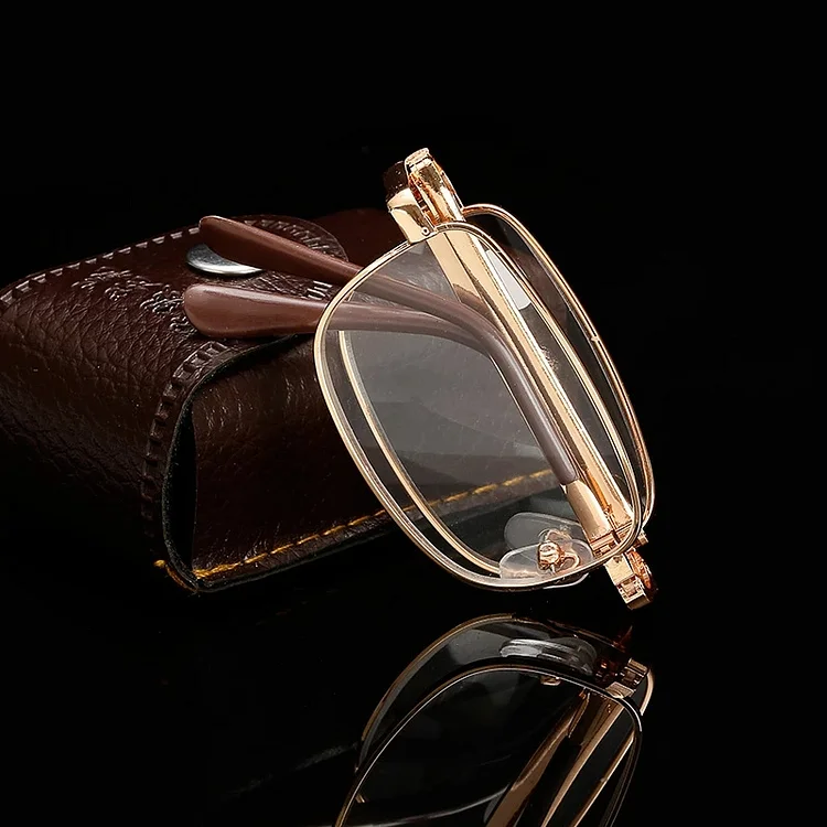 New Reading Glasses Folding Portable Belt Box Old Optical Glasses Women Man Metal Oval Frame Presbyopia Glasses +1.0~+4.0