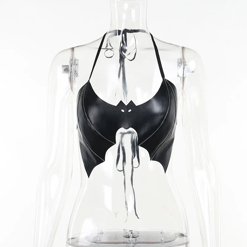 Ueong Summer New Women's Dress Blouse, Stylish, Sexual, Neckline, Bat, Leather, Strapped Vest.