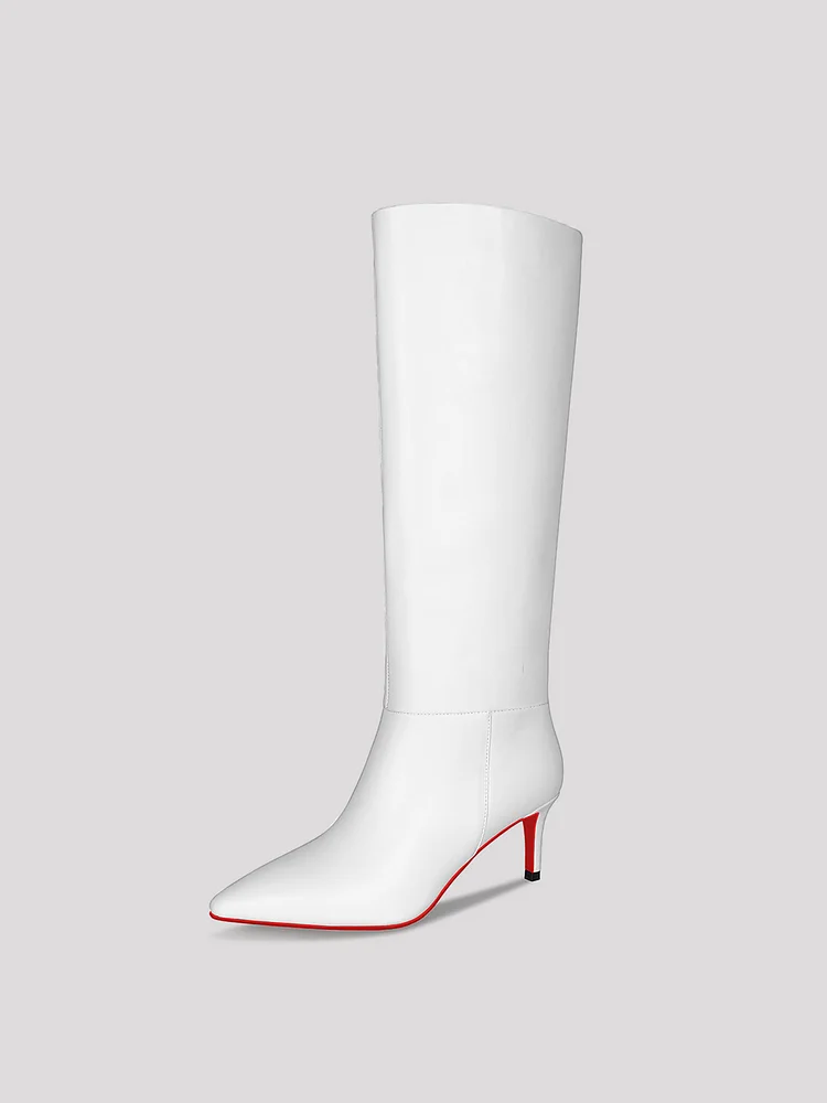 60mm Women's Stylish Zipper Pointed Toe Red Bottoms Pumps High Heels Knee Boots