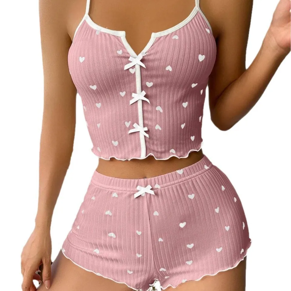 Brownm Brownm New Heart-Shaped Print Bump Color Home Clothes Front Thairy Sling Suit