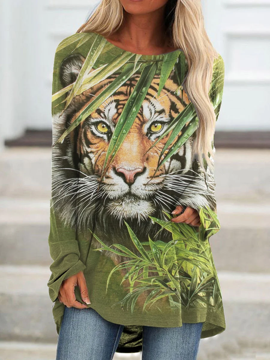 Tiger in the Forest Art Graphic A-Line T-Shirt