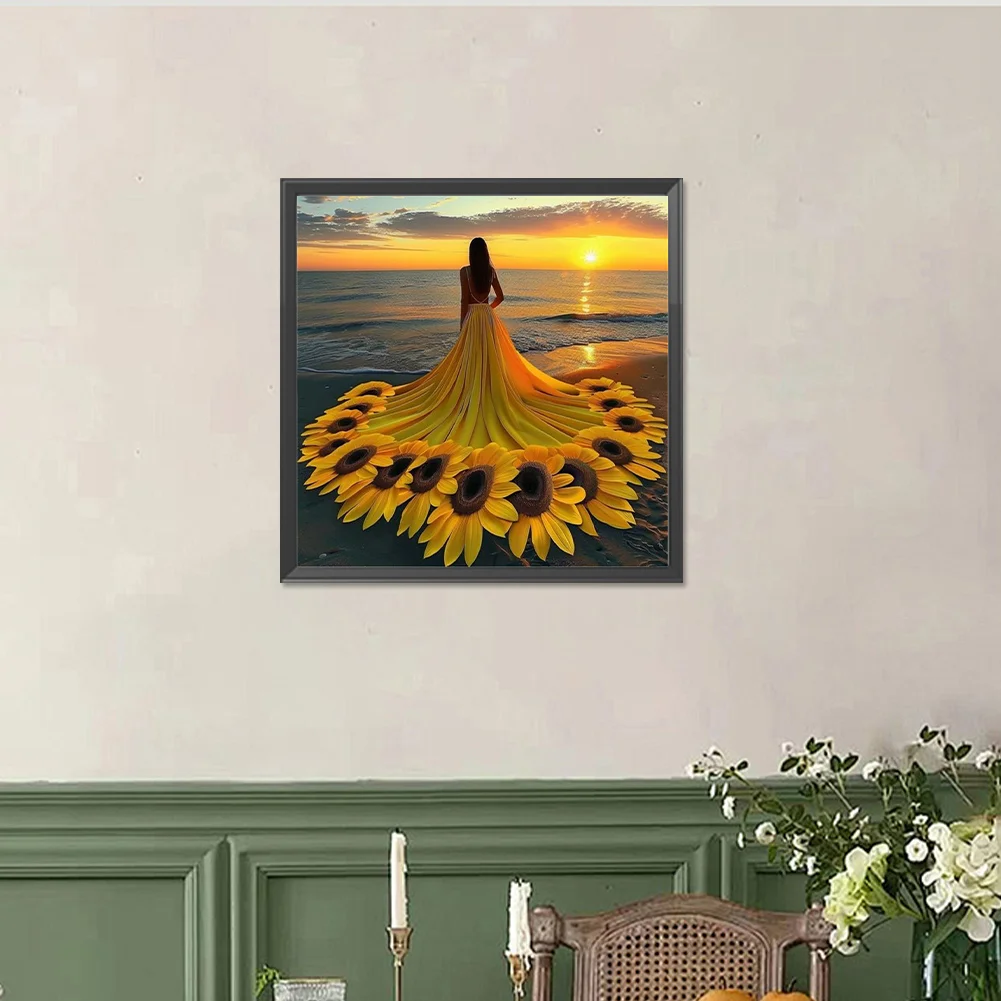 Diamond Painting - Full Round Drill - Sunflower Skirt Girl(Canvas|40*40cm)