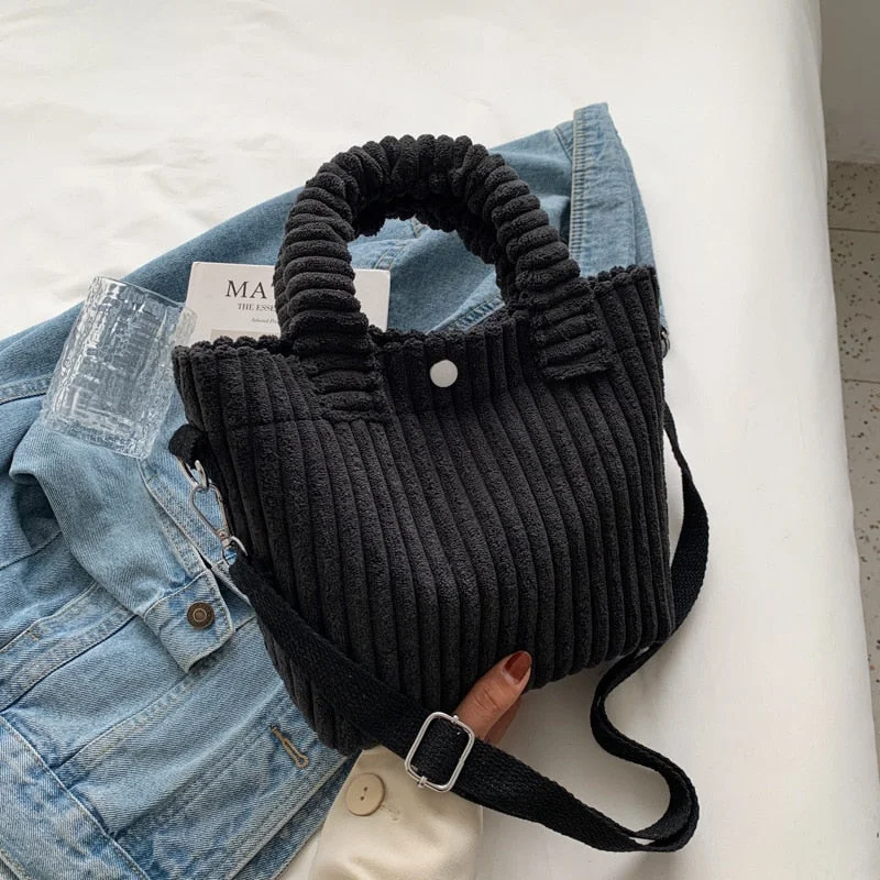 Xpoko Corduroy Women's Bag Autumn Winter New Soft Handbags Cute Totes Fashion Casual Female Crossbody Shoulder Tote Bags for Women