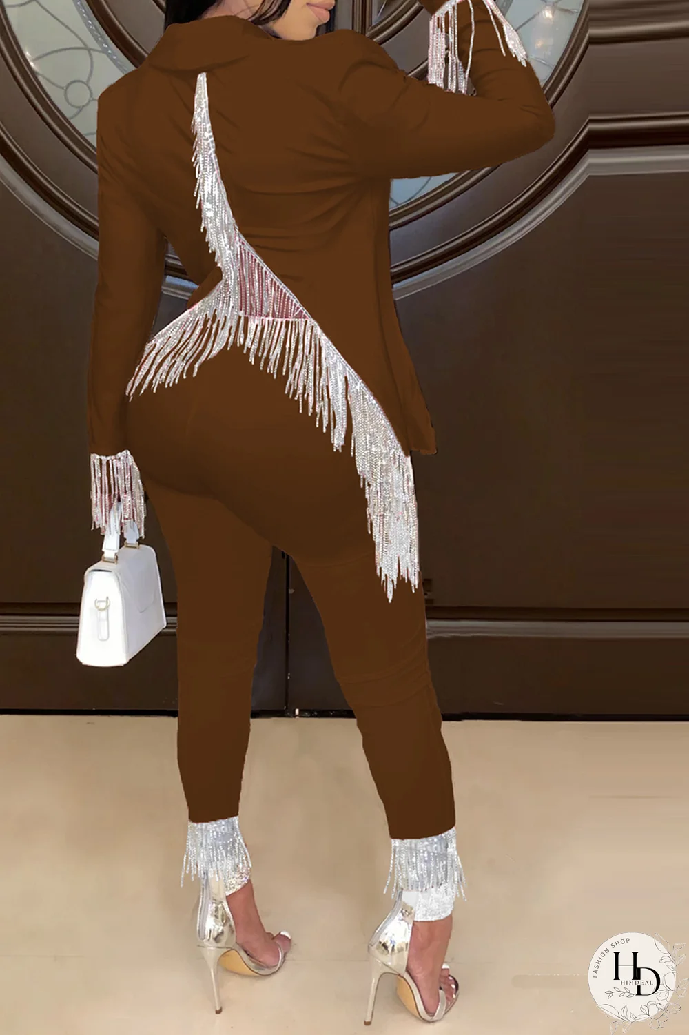 White Fashion Solid Tassel Turndown Collar Long Sleeve Two Pieces