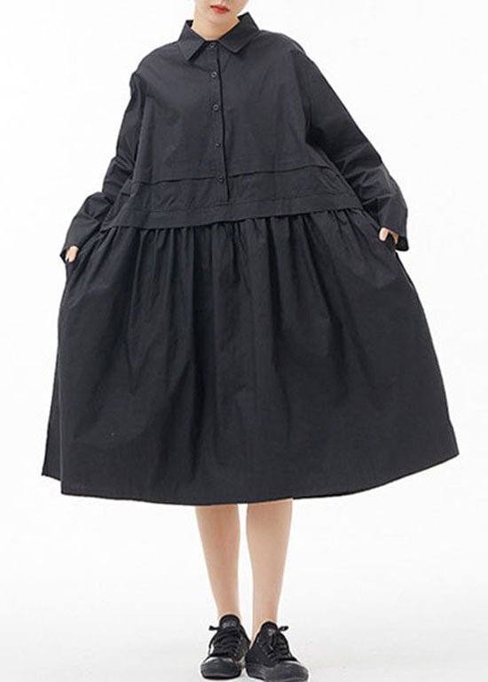 Fine Black Peter Pan Collar Patchwork shirt Dresses Spring CK1616- Fabulory