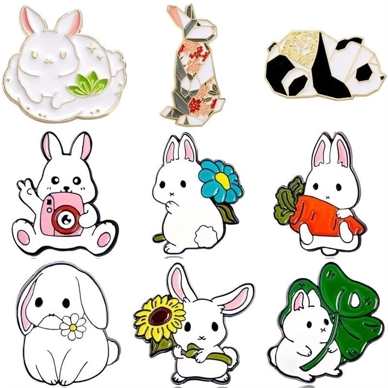 Cartoon Style Cute Rabbit Animal Panda Alloy Stamping Stoving Varnish Plating Unisex Brooches Collar Pin