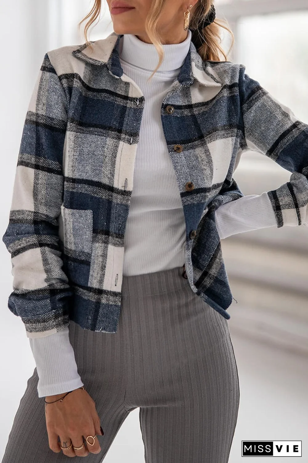 Plaid Casual Shirt Short Coat