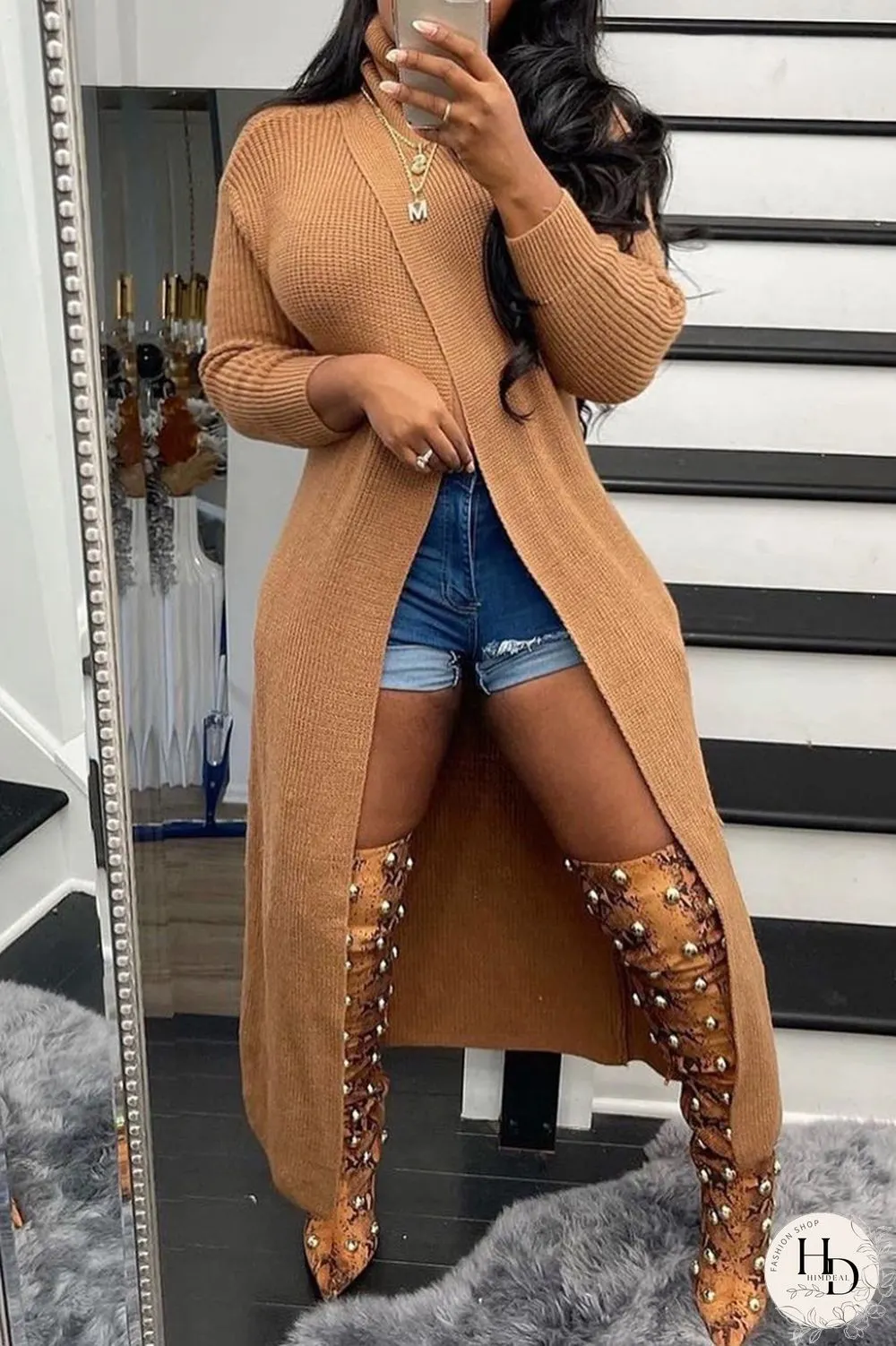 Apricot Casual Solid Patchwork Slit O Neck Tops