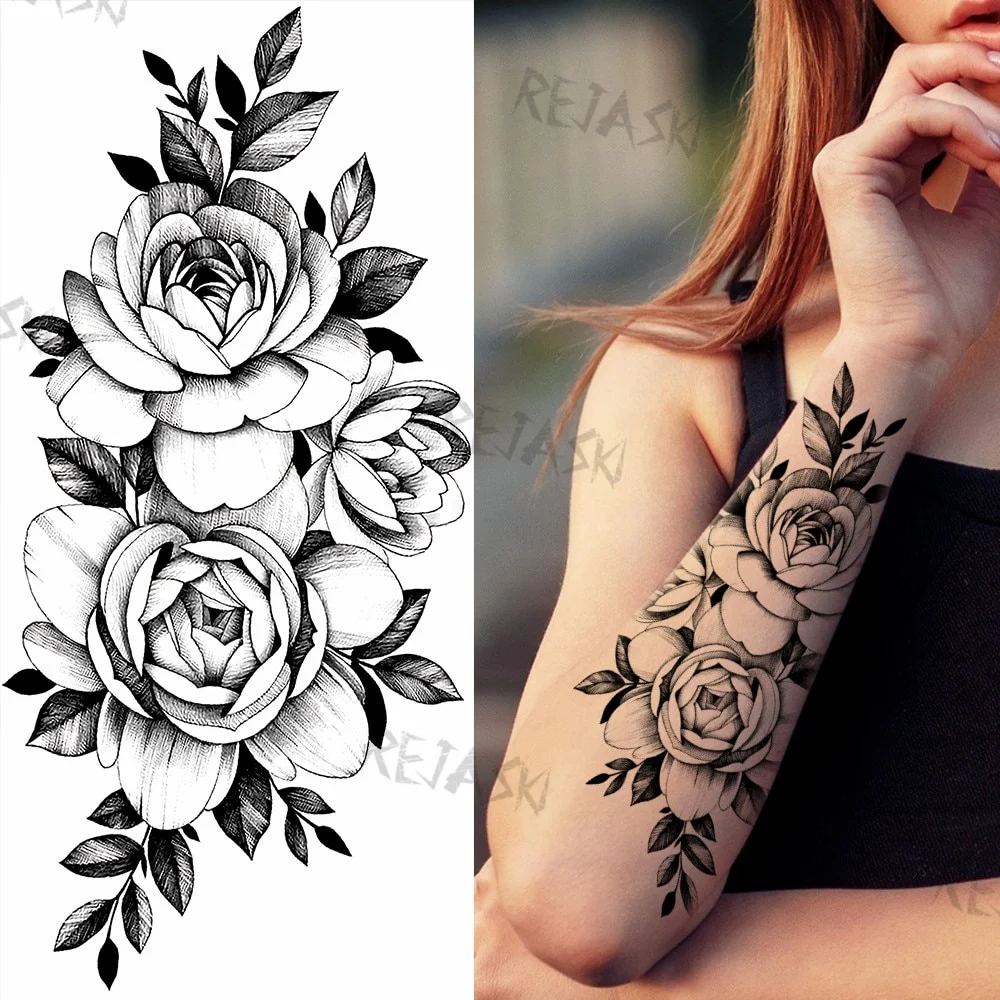Sdrawing Rose Jewelry Water Transfer Tattoo Stickers Women Body Chest Art Temporary Tattoo Girl Waist Bracelet Flash Tatoos Flower