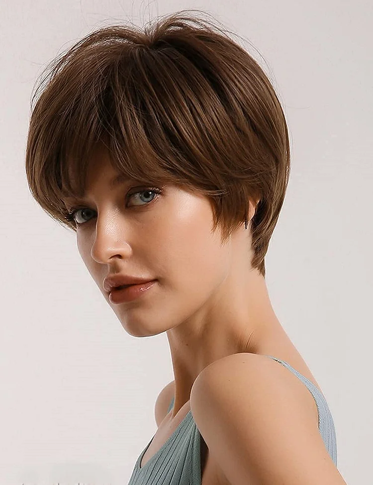 Natural Looking Short Brown Pixie Wigs