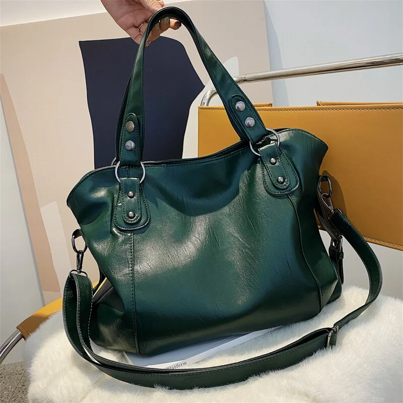 Pongl MANTANG Solid Color Zipper Shoulder Bags for Women Large Capacity Shopper Bag PU Leather Bag Lady Travel Tote Handbag Bolsos