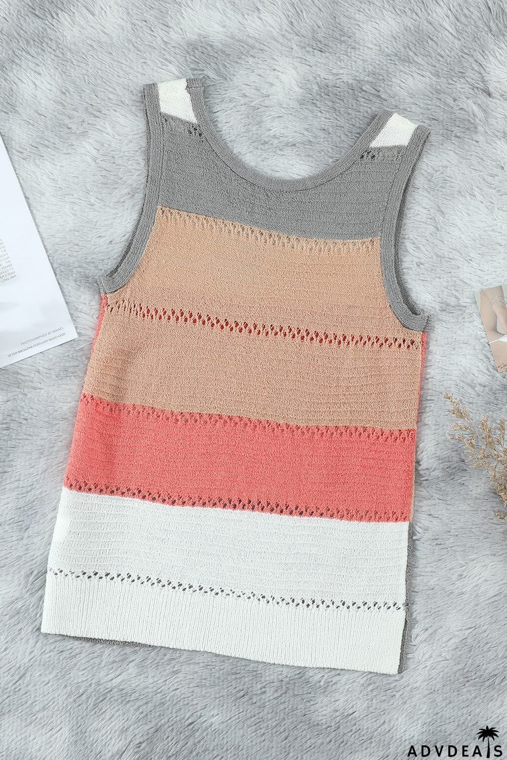 Summer Multicolor Color Block Round Neck Knitted Tank Top