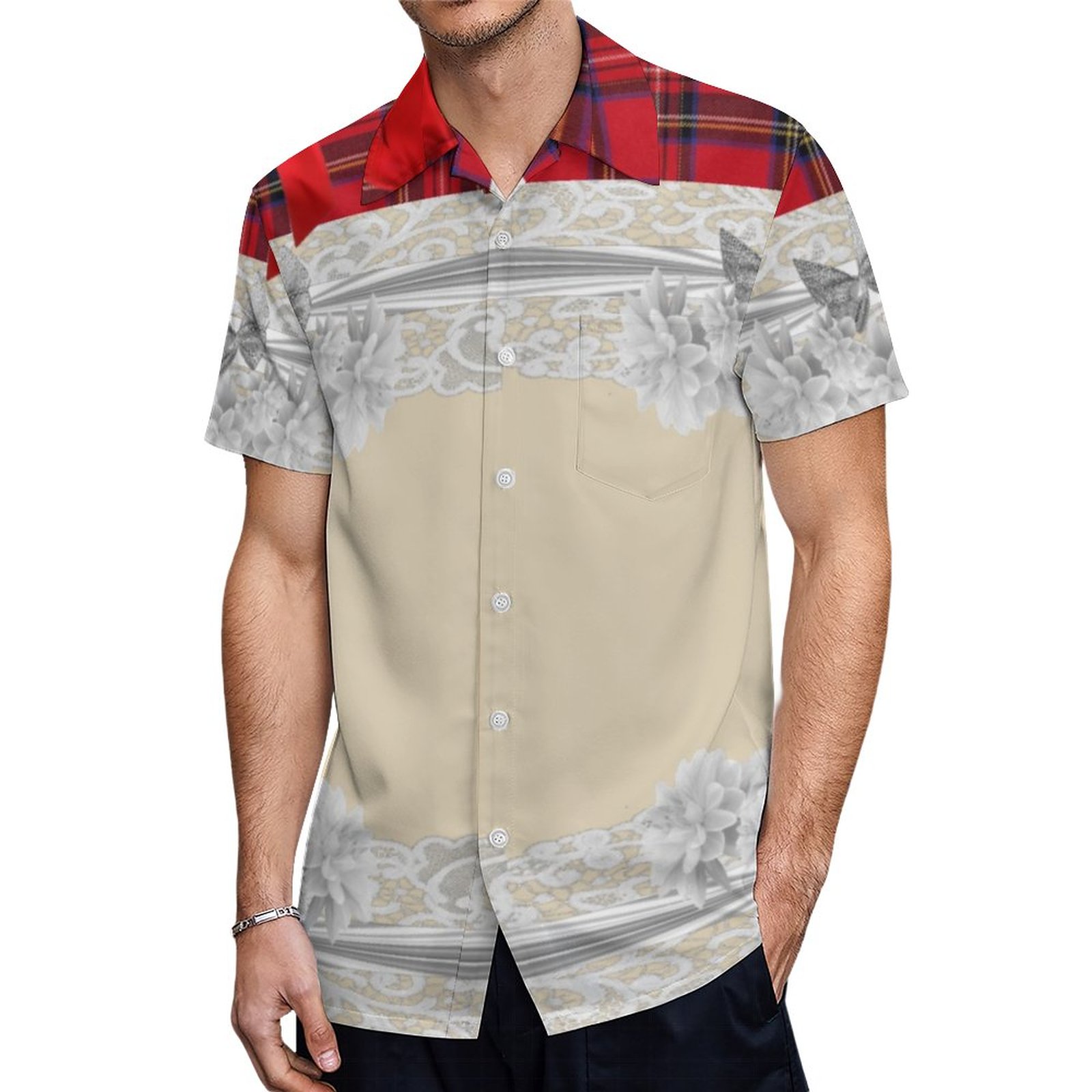 Tartan Plaid Red Bow Garter Pattern Hawaiian Shirt Mens Button Down Plus Size Tropical Hawaii Beach Shirts