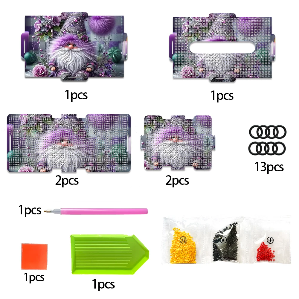 Purple Gnome Diamond Painting Tissue Box Wooden Diamond Art Tissue Storage Box