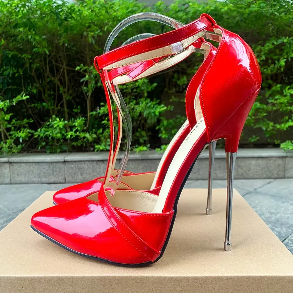 VCshoes 16cm Extreme High Heels Woman Ankle Strap Red Pumps Model Show Cosplay Gay Drag Queen Cross Dresser Unisex Shoes Size46