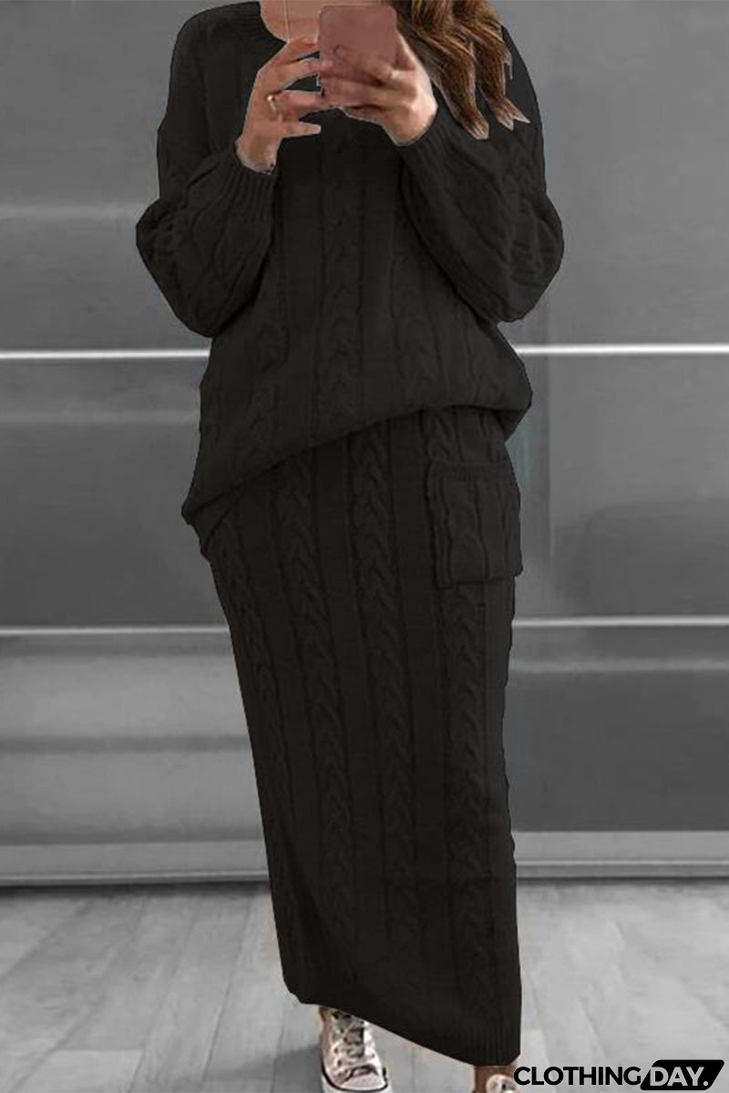 Casual Solid Color O Neck Long Sleeve Two Pieces(12 Colors)