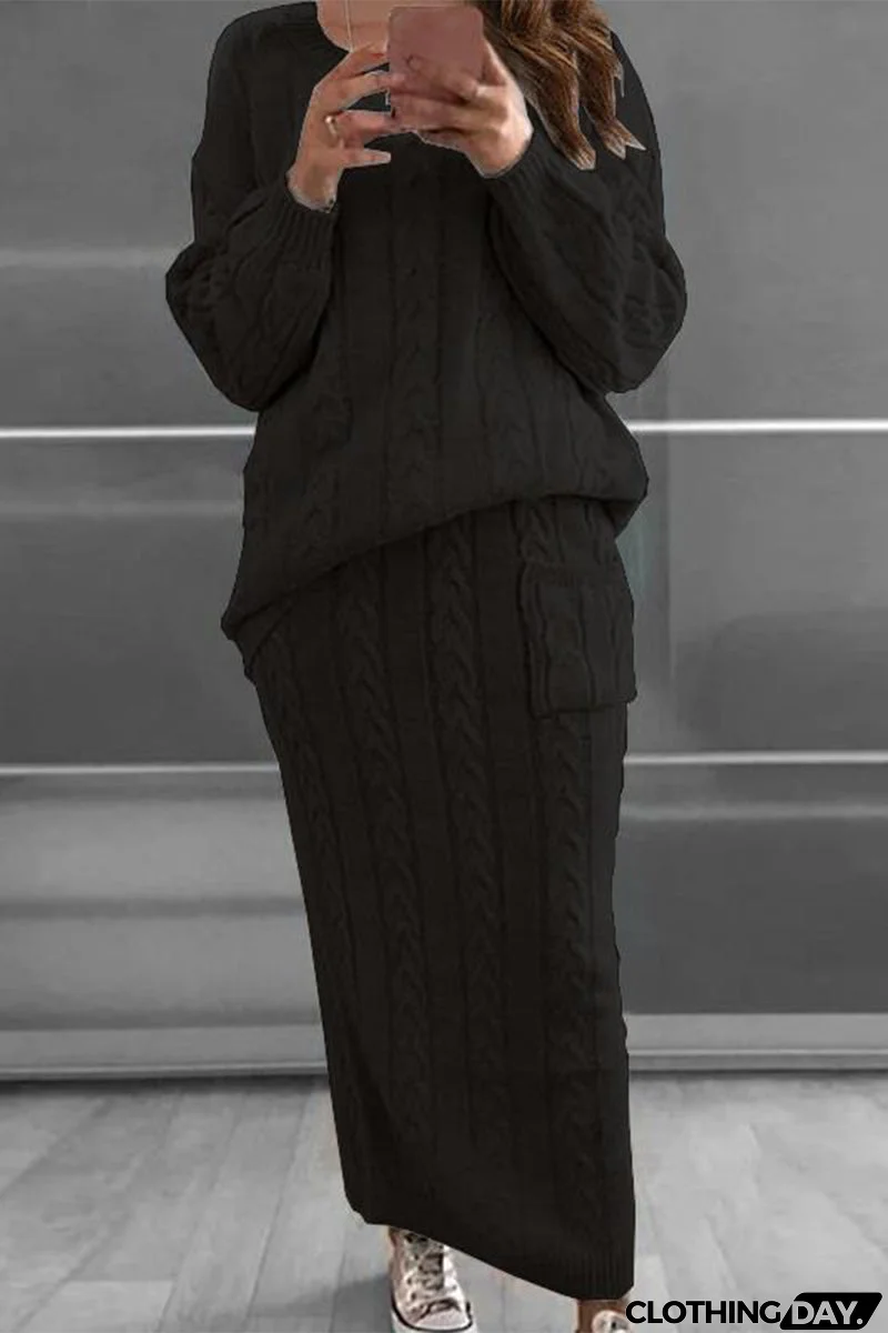 Casual Solid Color O Neck Long Sleeve Two Pieces(12 Colors)