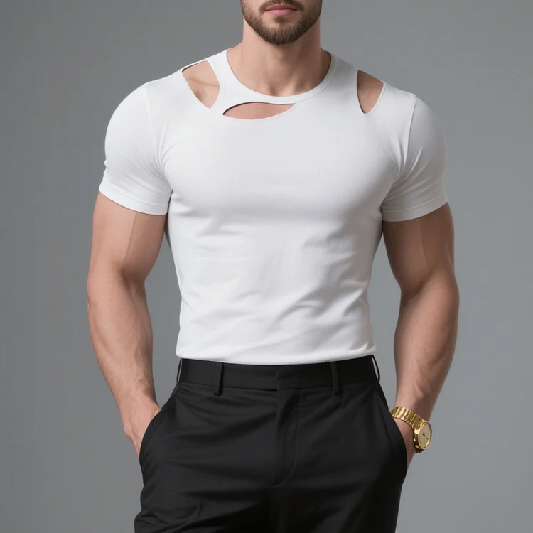 Okaywear Solid Cut Out Crew Neck Short Sleeve T-Shirt Okaywear