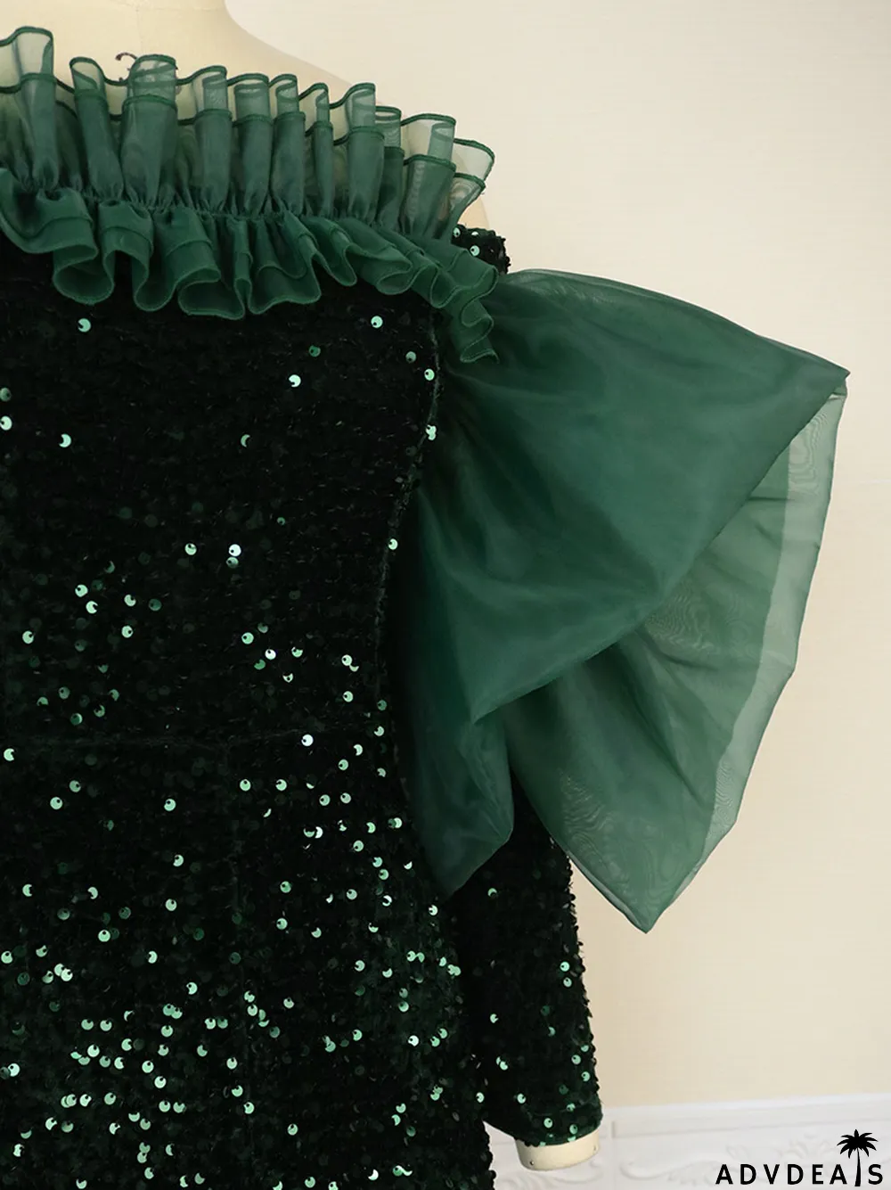 Elegant Mesh Patchwork Long Sleeves Off Shoulder Sequins Party Dresses