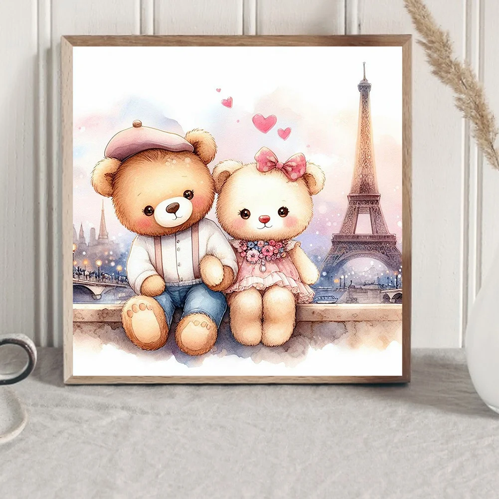 Diamond Painting - Full Round Drill - Couple Bear Eiffel Tower(Canvas|40*40cm)