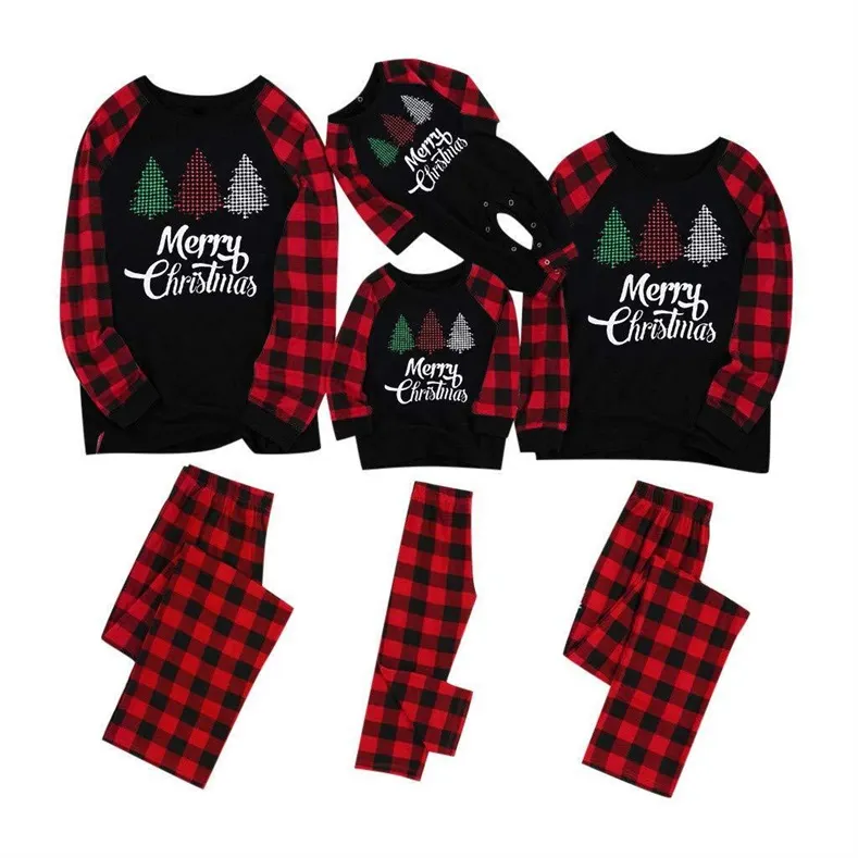 Christmas Tree Buffalo Plaid Family Matching Pajamas Sets (with Pet Dog ...