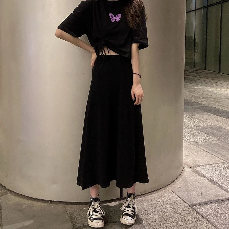 Women Sets Two Pieces Summer Fashion Streetwear Drawstring Butterfly Printed Womens Students Harajuku Pleated Cropped Loose Tide