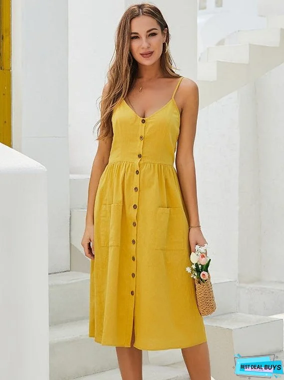 Solid color sleeveless V-neck dress