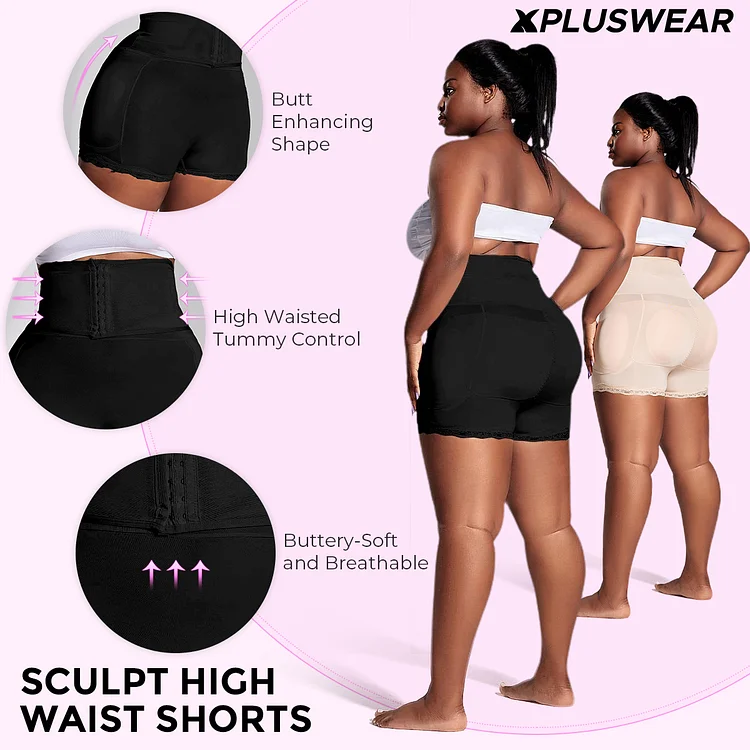 Xpluswear Design Plus Size Daily Black High Waist Body Shaping Waist  Buttoned Hip Butt Lifting Shapewear