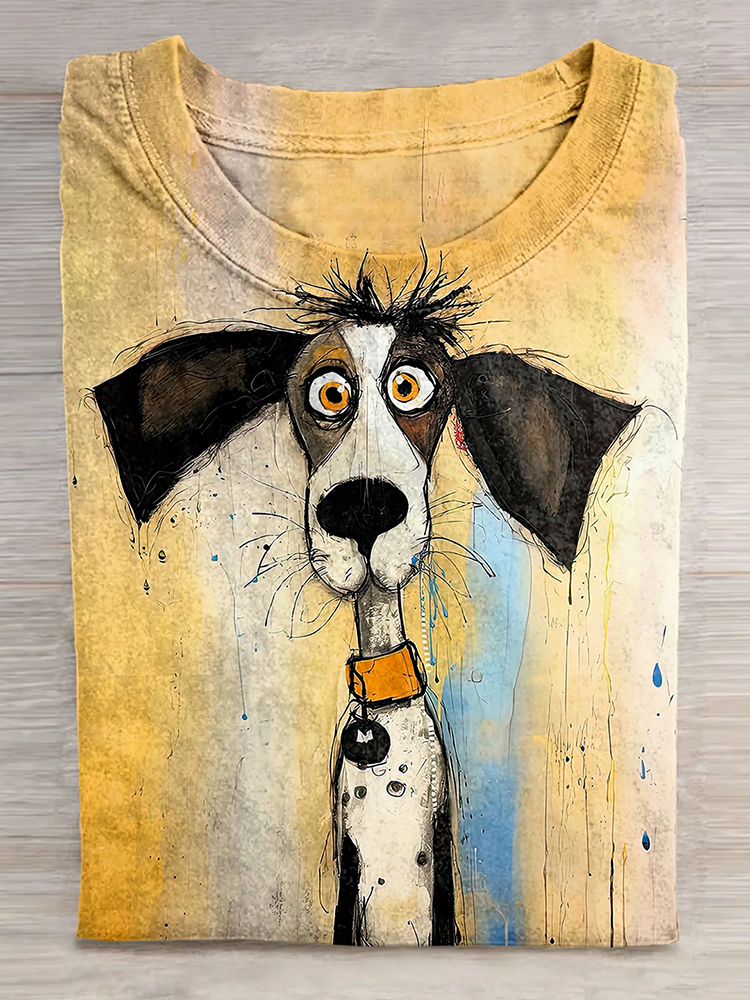 Comstylish Dog Art Print Casual Short Sleeve T-Shirt