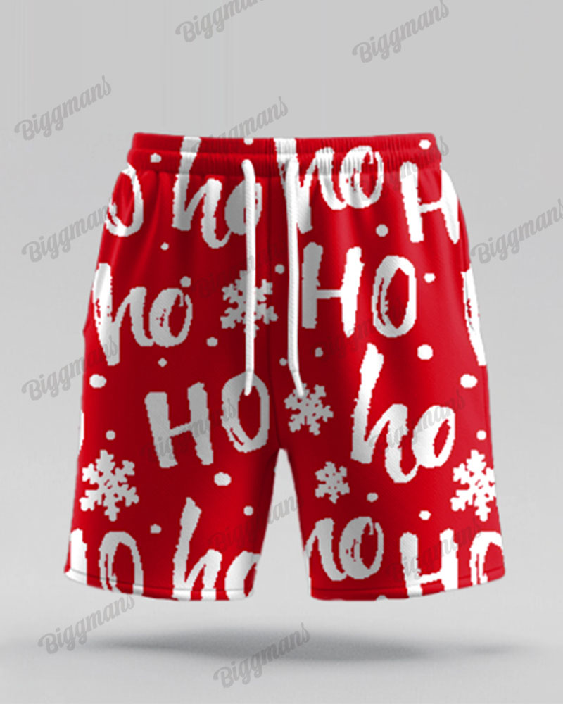 Men's Plus Size Christmas Red Cartoon Letter Print Short Sleeve Shirt Shorts Suit