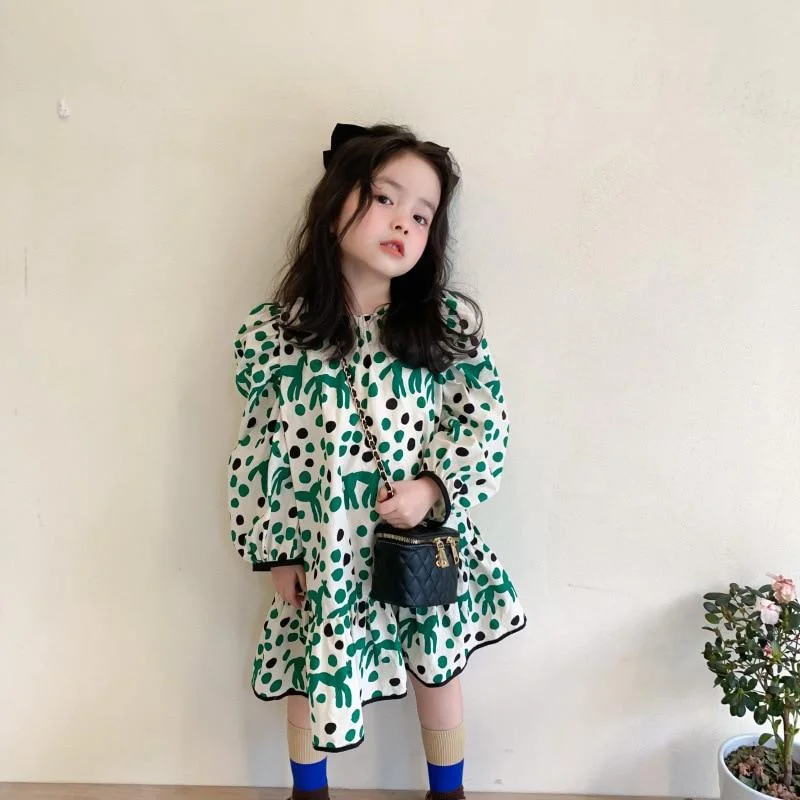 Retro Baby Spring Summer Girls Cotton Dress Kids Teenagers Children Clothes Outwear Puff Long Sleeve High Quality