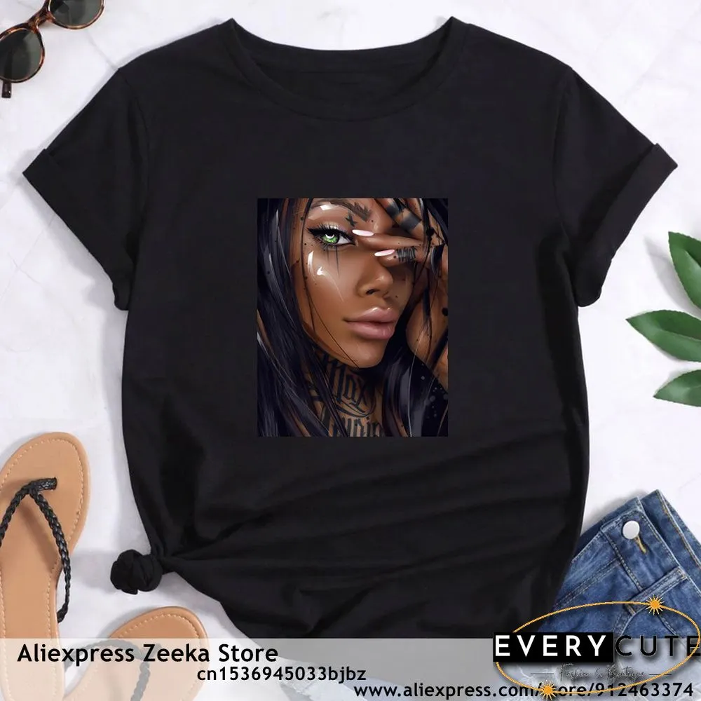 Womens Traveling Fun Print Tee-Shirt for Girls Y2K Harajuku Basics Collar White Shirt