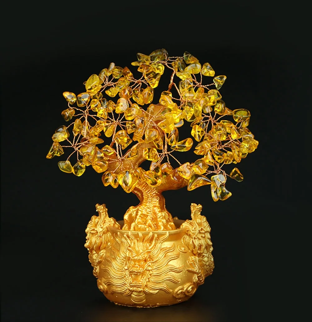 Lucky Money Tree Chinese Gold Ingot Crystal Fortune Tree Ornament Wealth Ornament Home Office Table Decoration Tabletop Crafts