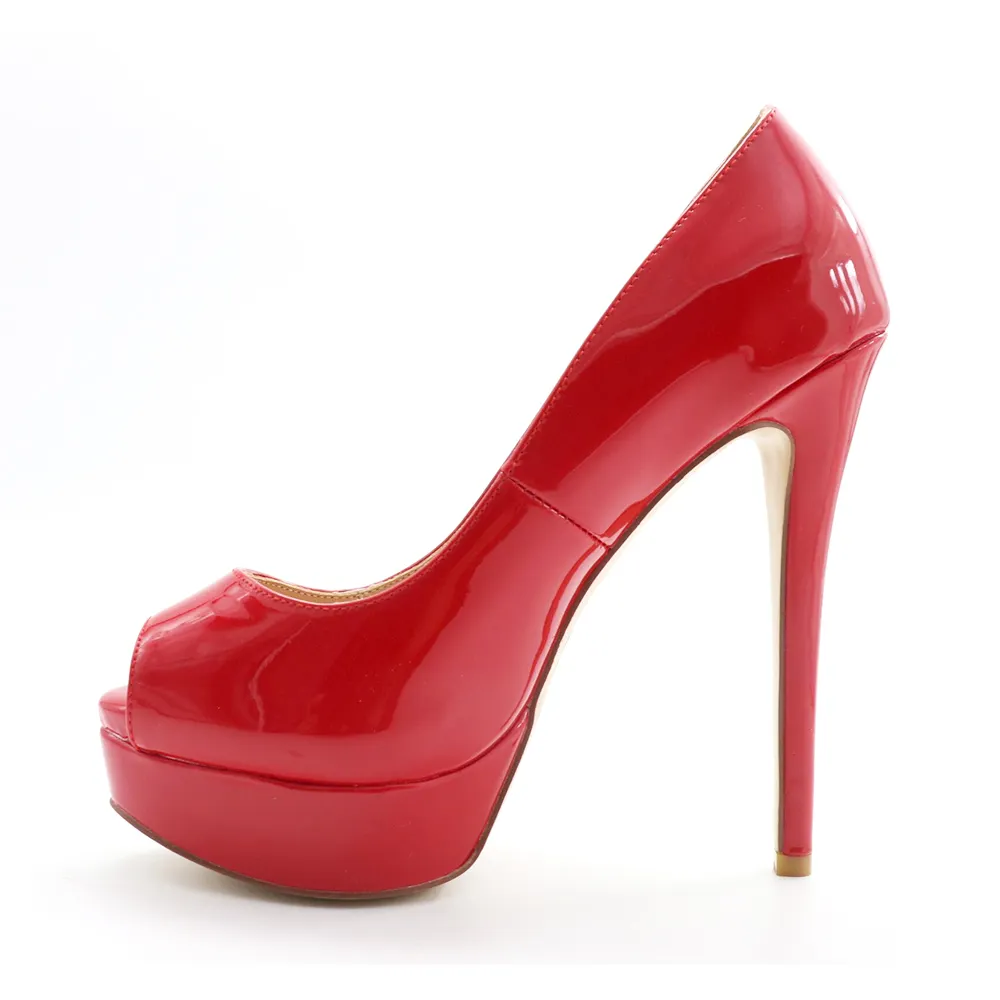5.9" Platforms Sky High Heels Pumps Red Patent-vocosishoes