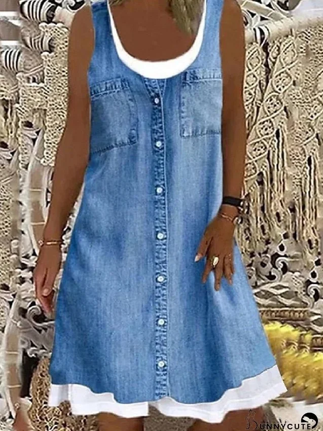 Casual Dress Shift Dress Midi Dress Sleeveless Pure Color Button Spring Summer U Neck Basic Weekend Loose Fit S M L XL XXL XXXL for Women