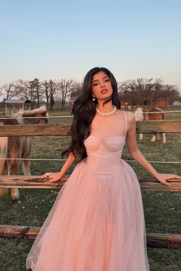 Pink  Sweetheart Spaghetti-Straps Tulle Prom Dress ZT0724