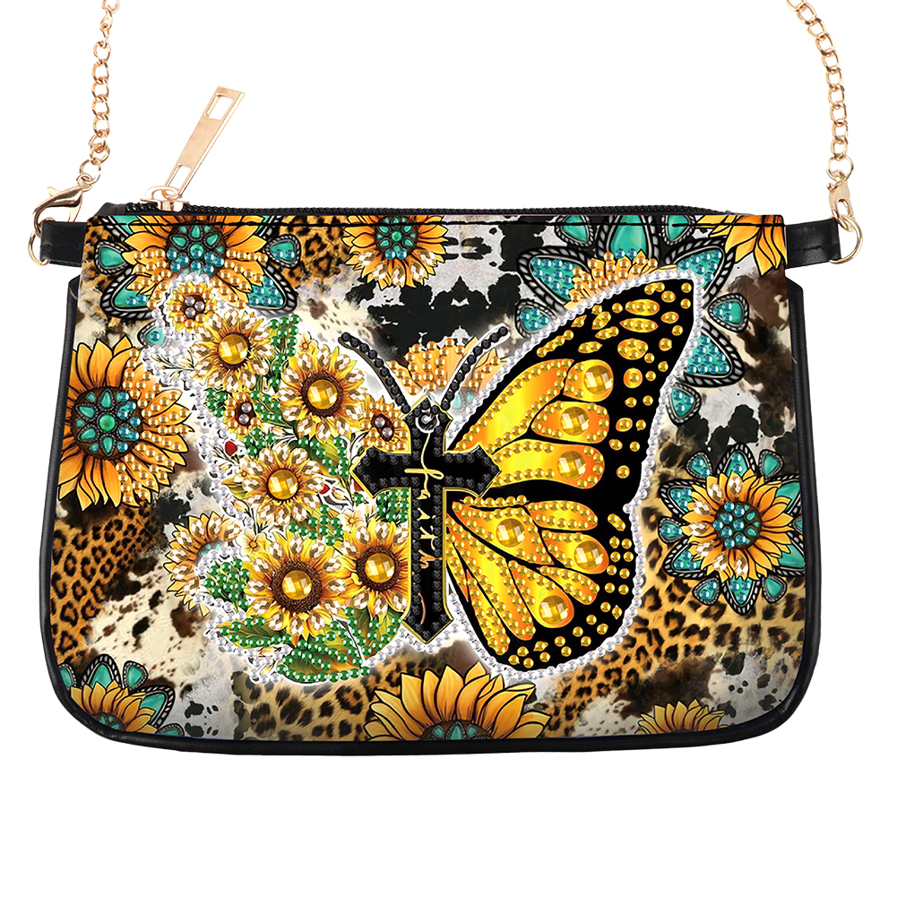 5D Diamond Painting Crossbody Chain Bags Leather Diamond Art Purses (Butterfly)