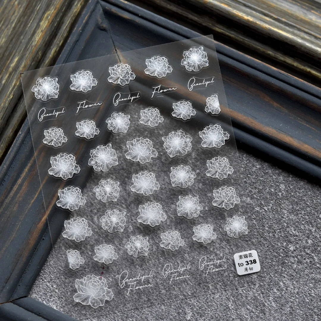 3D Engraved Nail Art Stickers Black and white Leaf Flower high quality Water Decals Embossed Pattern Nail Water Slide Decals